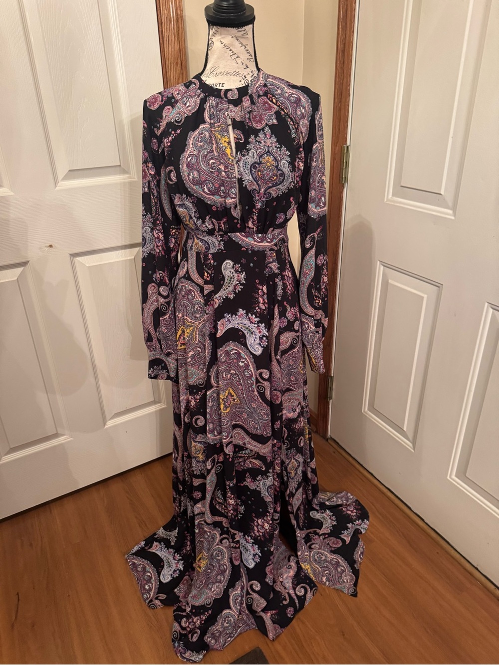 EXPRESS Long Paisley Maxi Dress in Black and Purple